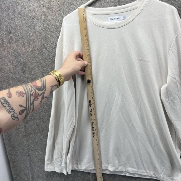 Calvin Klein Shirt Mens Large Cream Long Sleeve Crewneck Cotton Blend Casual - Picture 6 of 12
